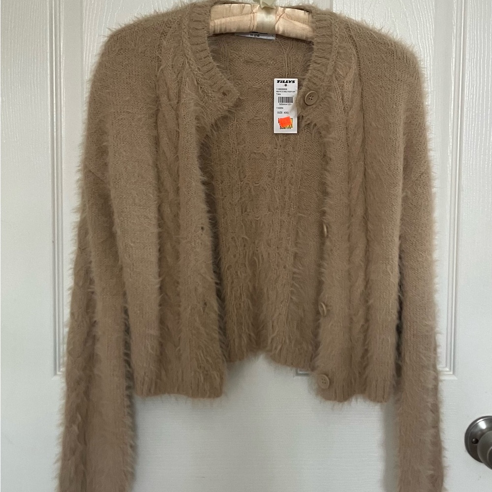 RSQ Cozy Tan Fuzzy Cardigan